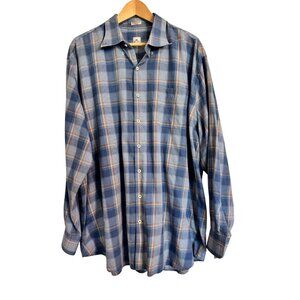 Peter Miller Men’s Button Up Dress Shirt Size XXL Wool Blend GUC Blue Plaid